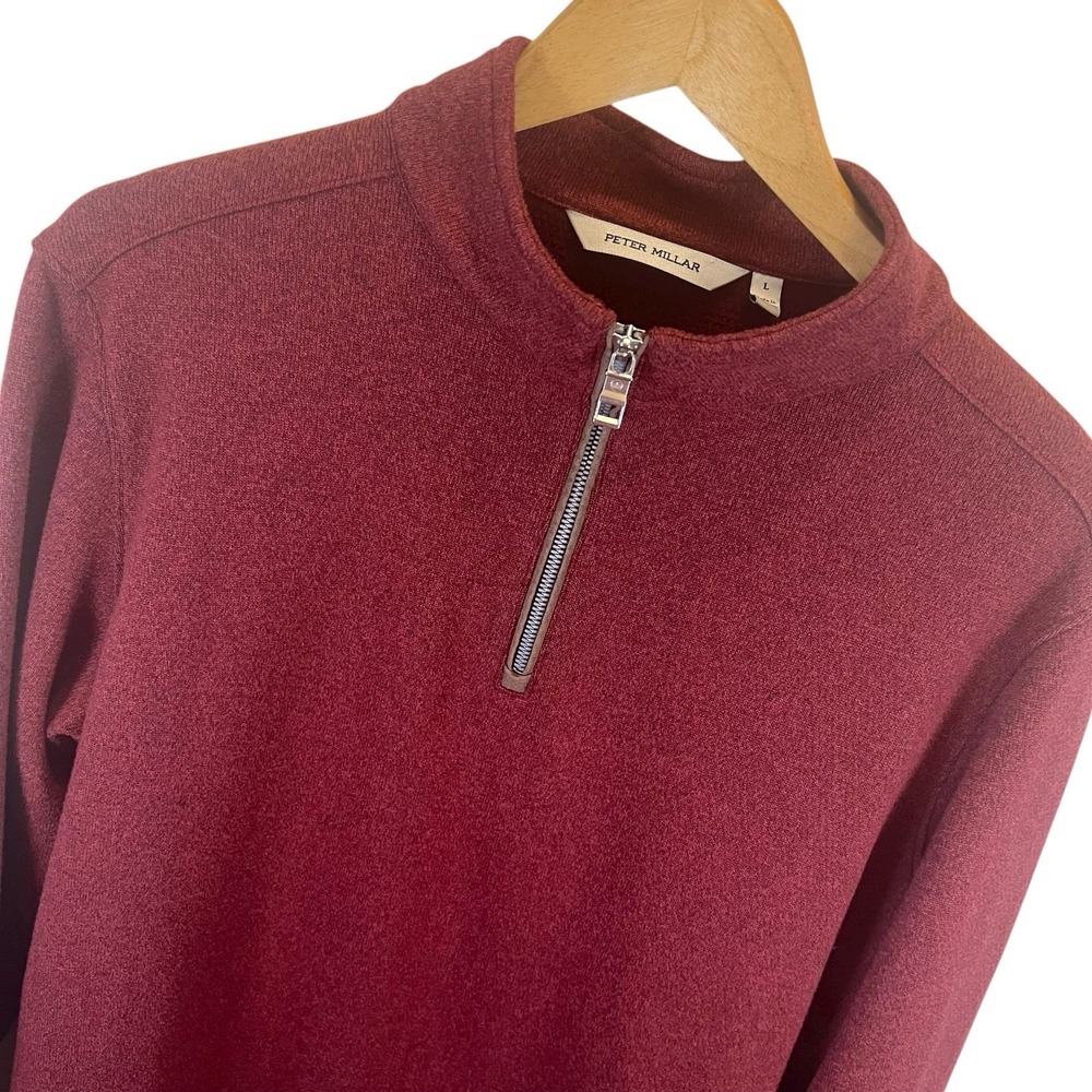 Peter Millar Performance Quarter Zip Pullover Sweater Preppy Burgundy Men L